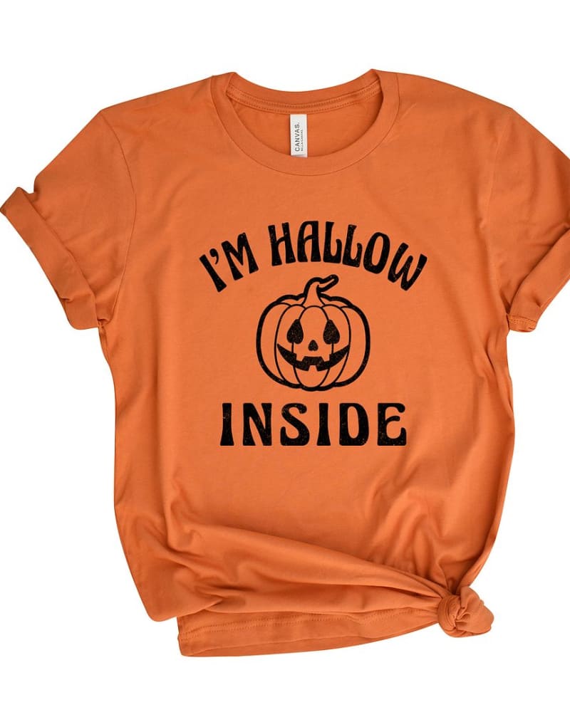 Front of a size L I'm Hallow Inside Short Sleeve Graphic Tee in Orange by Simply Sage Market. | dia_product_style_image_id:308248